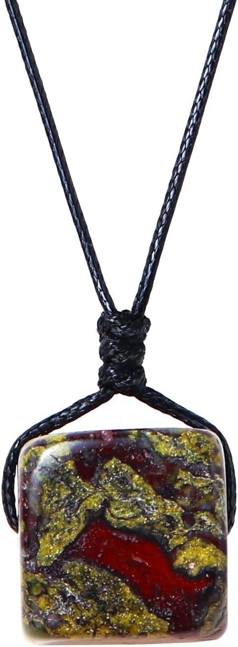 Runyangshi Dragon Blood Stone Square Pendant - 0.59"-0.78" (1.5-2cm) Tumbled Polished Stones Necklace Meditation Reiki