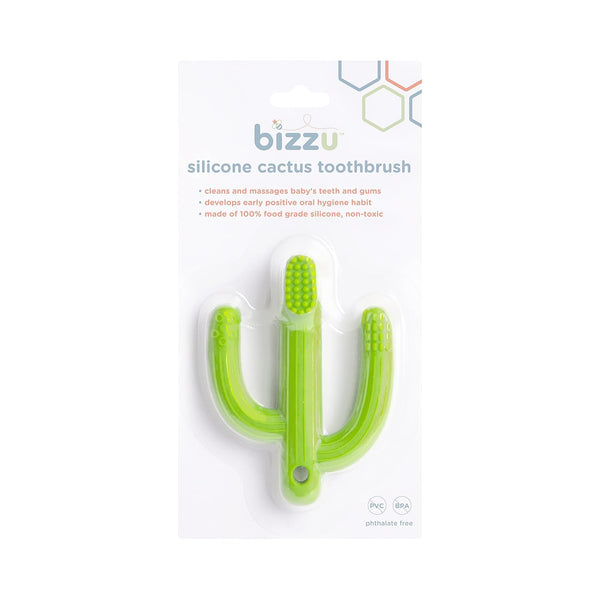 Cactus Silicone Teether Toothbrush for Infants, Multiple Soothing Surfaces, BPA Free, Green