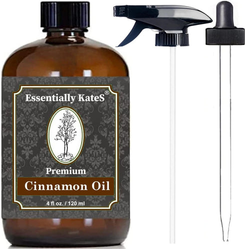 100% Pure Premium Cinnamon Oil 4 Fl Oz with Huge Dropper & Sprayer - Natural, Therapeutic, Cleaning, DIY Soap,