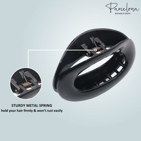 Parcelona Set of 2 Small French Flat Tube Celluloid Clips, Non-Slip Grip Hair Accessories