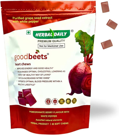 GoodBeets Soft Chews, Grape Seed Extract & Non-GMO Beet Powder for Circulation, Blood Pressure & Energy - 60 Count