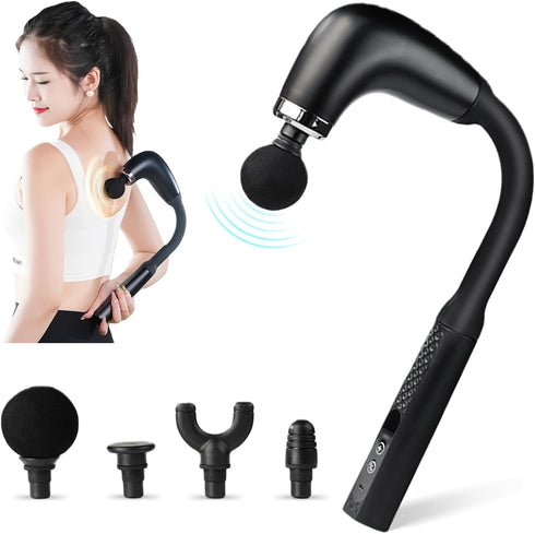 Veefy 4 Deep Tissue Massage Gun for Back & Full Body Long Handle Percussion Muscle Massager with Replaceable Heads