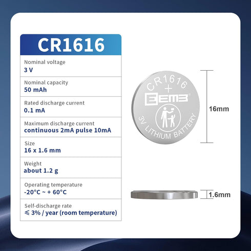 EEMB 5 Pack CR1616 3V Lithium Button Coin Cell Batteries for Remote Control, Watch, Calculator, Thermometer, Mobile Game
