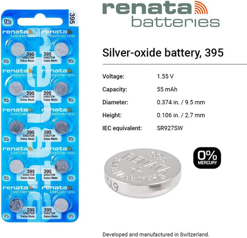 Renata 395 Button Cell Watch Battery, 5 Pcs