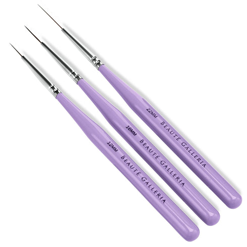 Nail Art Long Striper Brush Set by Beaute Galleria - 3 Pieces (12mm, 16mm, 22mm) for Fine Line, Detailer