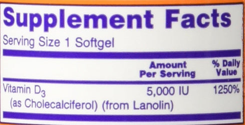 NOW Foods Vitamin D3 5000 IU, 240-softgels, Pack of 2