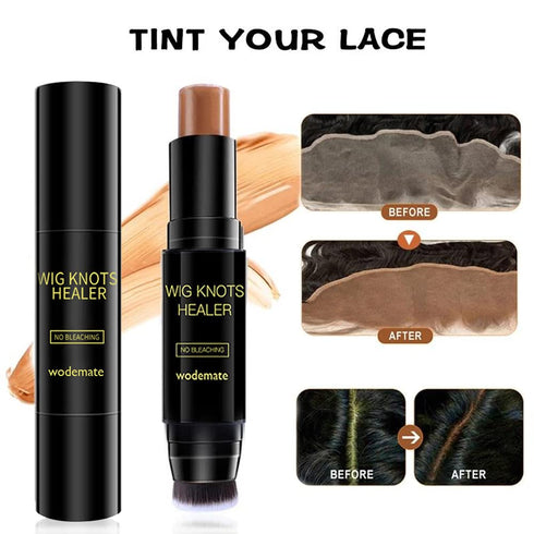 Wig Lace Dyeing Stick, Portable Natural Knots Healer with Brush, Hair Color Stick for Lace Wigs, Dark Brown (04)