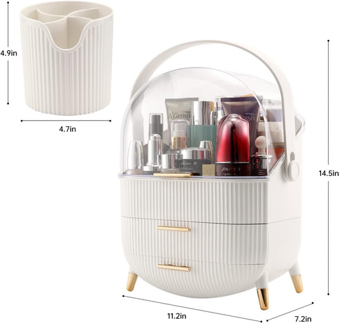 Makeup Organizer, Waterproof 2-Layer Cosmetics Display Case, Skincare Storage Box (White A)