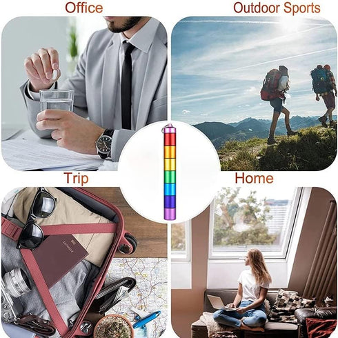 Portable Pill Case Keychain Waterproof 7 Days Pill Holder Travel Container for Outdoor Camping (Rainbow)