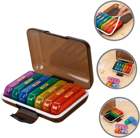 Weekly Pill Organizer Multi-Grid Medicine Case Portable Travel Pill Box Small Organizer with Colorful Compartments