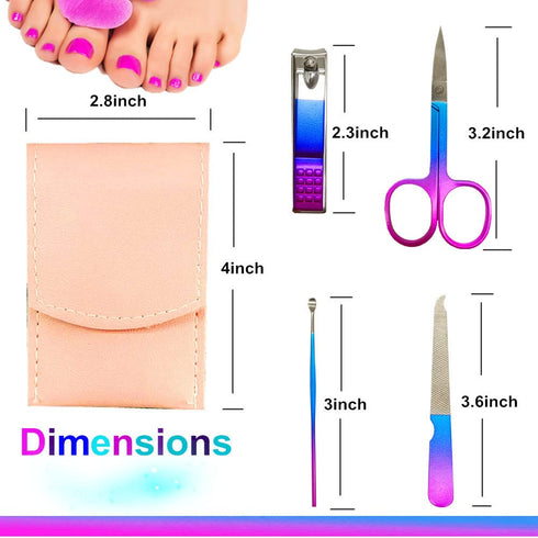 Professional Women Manicure Set, 4PCS Nail Clippers Kit, Stainless Steel Grooming Tools, PU Leather Travel Case