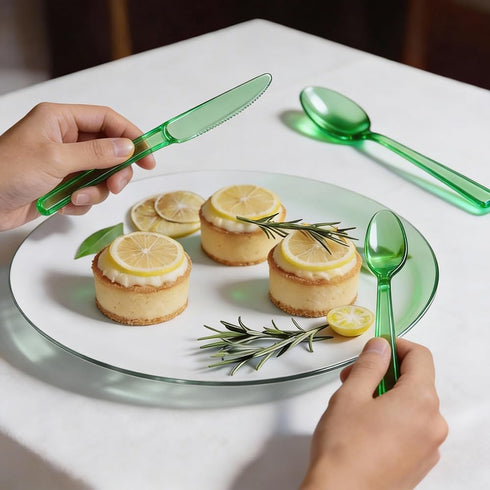 Pocoxll 150 Pack Set, Set, 50 50 50 Green Plastic Silverware Disposable Cutlery, Heavy Duty Flatware Disposable Plastic