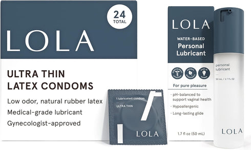 LOLA Water-Based Lube & Ultra Thin Latex Condoms Bundle - Natural Lubricant