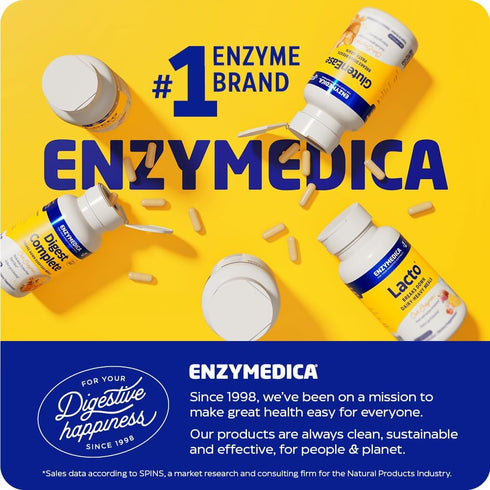 Enzymedica GlutenEase, Digestive Enzymes for Food Intolerance, 60 Count, Fast Acting Gas & Bloating Relief