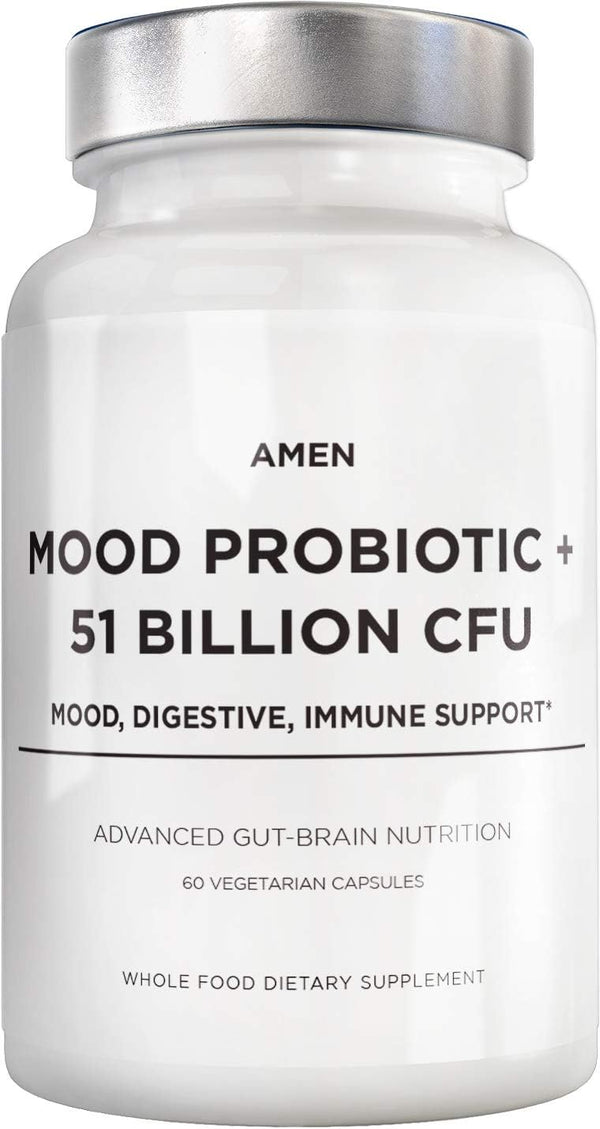 Amen Mood Probiotic Supplement 51 Billion CFU - Organic Prebiotics and Probiotics, Vegan & Non-GMO, 60 Capsules