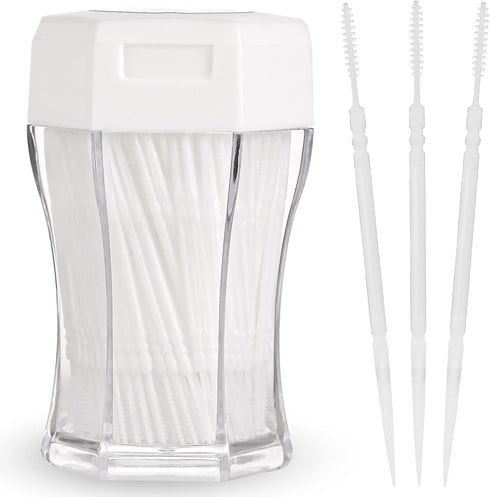 200Pcs 2-in-1 Interdental Brushes Toothpicks for Teeth, Portable Soft Bristle Floss Picks in Clear Storage Box