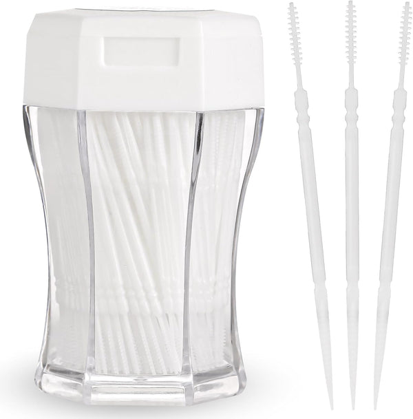 200Pcs 2-in-1 Interdental Brushes Toothpicks for Teeth, Portable Soft Bristle Floss Picks in Clear Storage Box