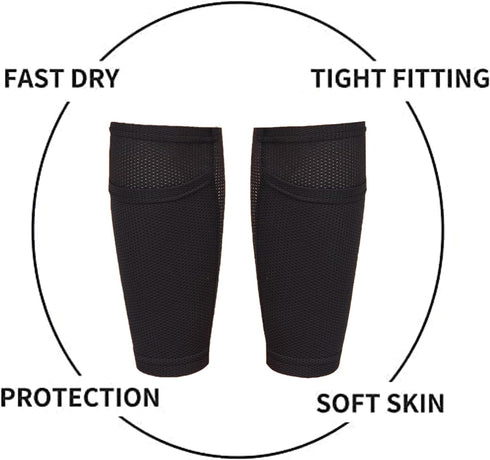 Soccer Shin Guard Sock, Leg Performance Support Compression Calf Sleeves with Pocket