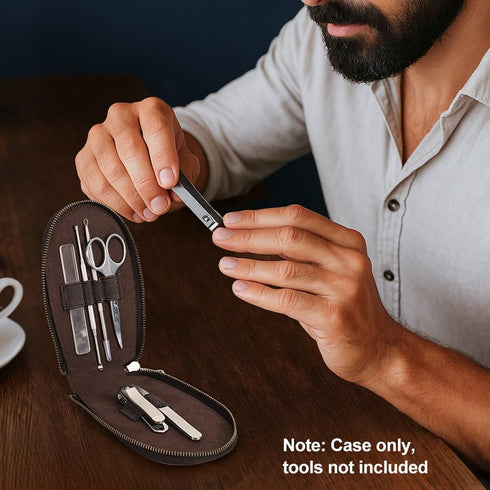 Set CONTACTS Full Grain Leather Empty Manicure Case Travel Nail Clipper Pouch for Men Personal Care Tools Pouch By