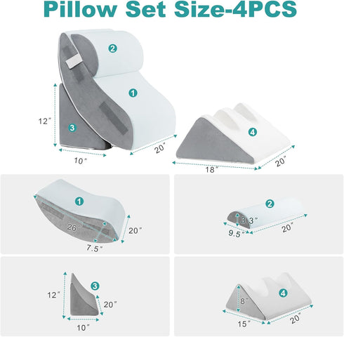 Set 4PCS, 20" Hansleep Bed Wedge Pillow for After Surgery Post Surgery Pillow for Sleep Apnea and Acid Reflux Relief