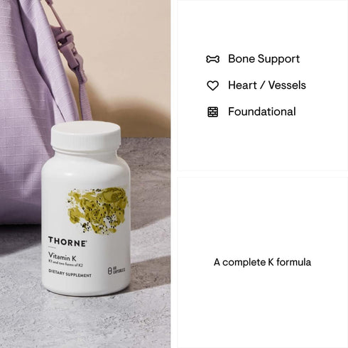 THORNE Vitamin K (Formerly 3-K Complete) - Vitamins K1 and K2 (MK-4 and MK-7) - Supports Strong Bones - 60 Capsules