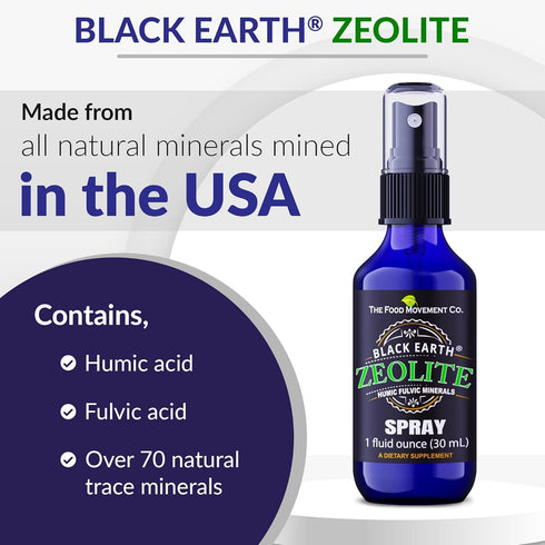 Black Earth Zeolite with Humic Fulvic Acids, 1oz Liquid Pump Spray Supplement for Gut Health, Immune Support (2 Pack)