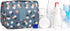 Narwey Hanging Toiletry Bag for Women, Travel Makeup Organizer for Toiletries, Blue Flower