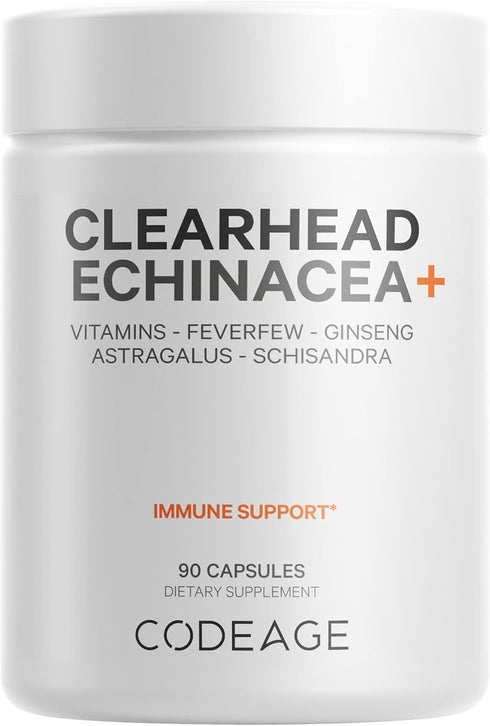 Codeage Clearhead Echinacea+ Supplement - Echinacea, Schisandra, Feverfew, Probiotics, Vitamins C & D3, 90 Capsules