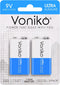 Voniko 9V Batteries, Alkaline 2 Pack, Ultra Long Lasting with 7-Year Shelf Life
