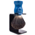 Parker 100% Black Badger Shaving Brush with Blue Wood Handle & Stand, Premium Wet-Shaving Brush