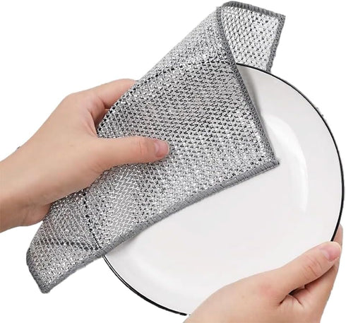YOFAN 5-Pack 7.9-Inch Dual-Layer Metal Mesh Cleaning Cloths - Scratch-Free Kitchen Scrubbers for