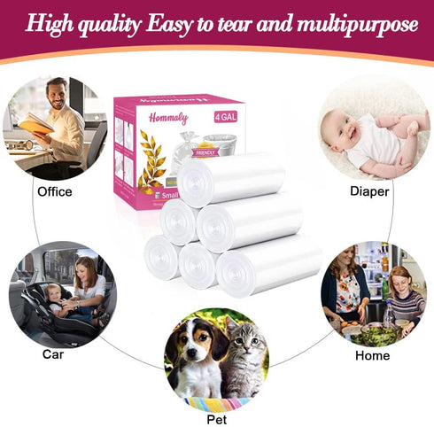 4 Gallon Small Clear Trash Bags, 180pcs, Strong Garbage Bags for Bathroom, Office, Fit 12-15 Liter