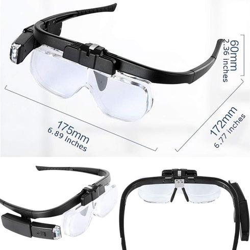 Magnifying Glass with LED Light - USB Rechargeable Head Magnifier Glasses for Crafts, 3 Replacement Lenses