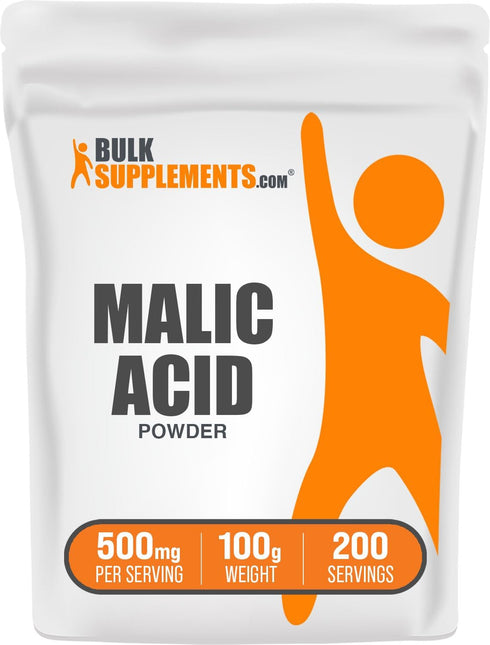 BulkSupplements.com Malic Acid Powder - Food Grade Supplement for Energy & Skin Support, Gluten Free, 500mg per