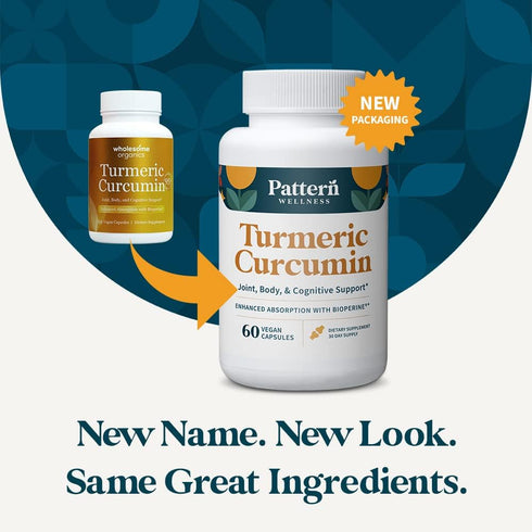 Pattern Wellness Turmeric Curcumin - 1300mg with Bioperine Black Pepper Extract for Joint & Cognitive Support