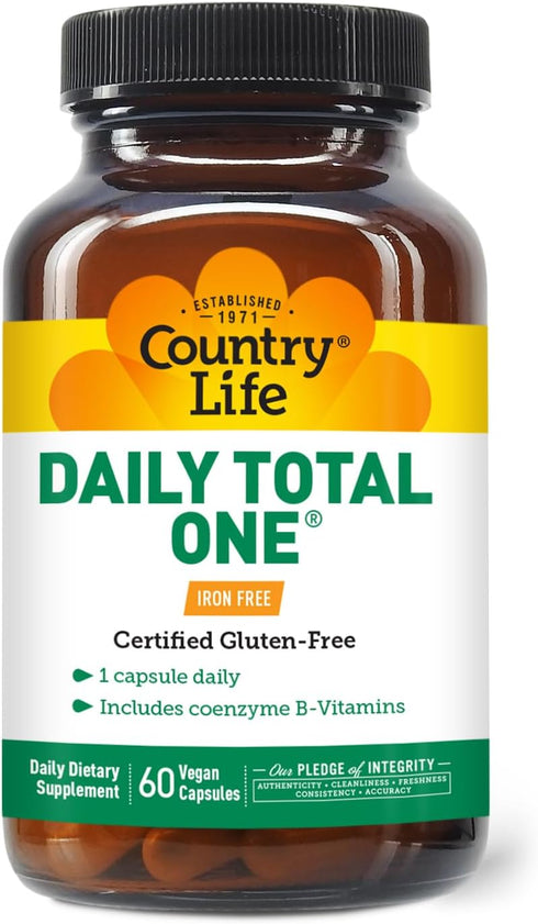 Country Life Daily Total One Multivitamin, Iron Free, 60 Vegan Capsules, Once a Day Multivitamin & Multimineral Complex