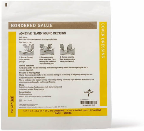 Medline Adhesive Island Wound Dressing, Bordered Gauze, 6" x 6", Sterile, 15 Count