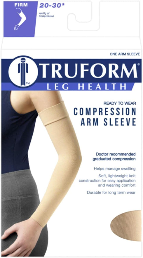 Truform Lymphedema Compression Arm Sleeve – 20-30 mmHg Post Mastectomy Support, Dot Top Grip, Beige, Large
