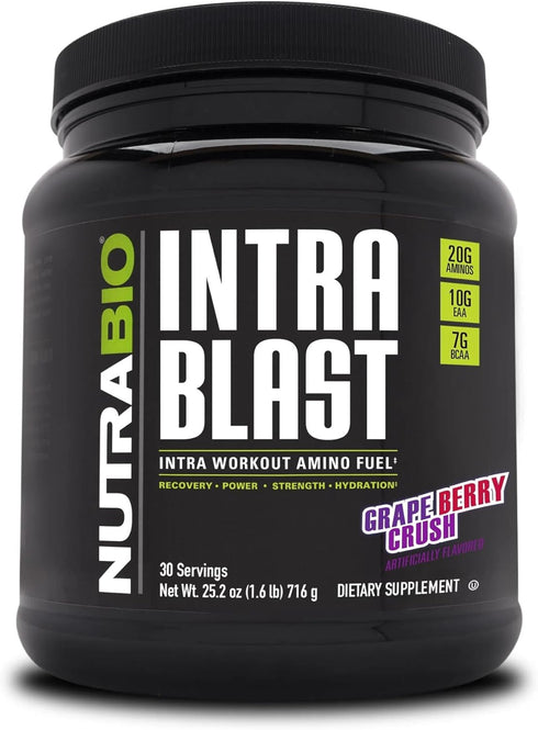NutraBio Intra Blast and Pre-Workout Powder, Advanced Electrolyte Performance Drink, Amino Acid Recovery, Grape Berry