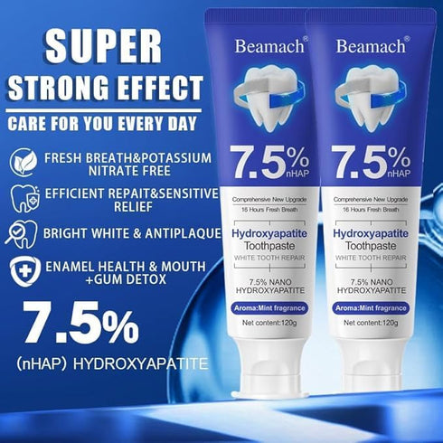 Nichalous 7.5% (2) Beamach Hydroxyapatite Toothpaste Nano Hydroxyapatite Whitening Toothpaste for Enamel Protection