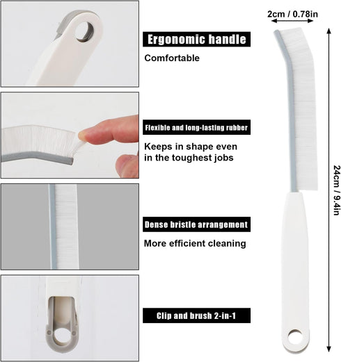 3pcs Gap Cleaning Brush, Hard Bristle Multifunctional Brushes for Dead Corners, Clip Brush 2-in-1 Detail Cleaner (White)