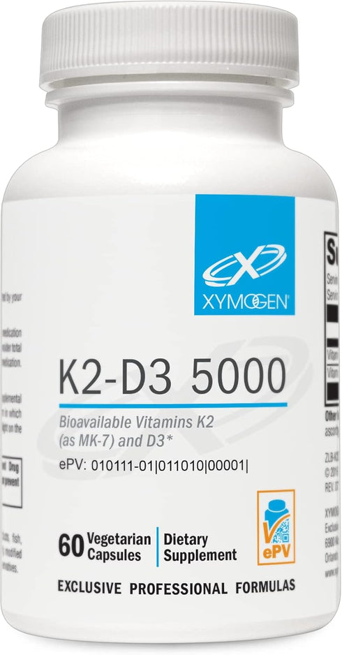 XYMOGEN K2-D3 5000, Bioavailable Vitamin D3 5000 IU with Vitamin K2 MK-7, Immune Support Supplement, 60 Capsules