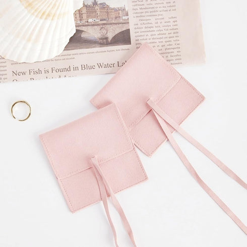 40 Pieces Pink Microfiber Jewelry Pouch, 8 x 8 cm Luxury Small Gift Bag with String for Earrings, Necklace, Ring