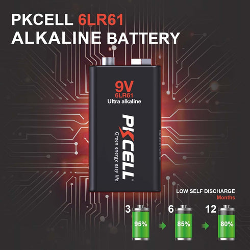 PKCELL 9 12 Pack, 6LR61 9V Alarms,10-Year Volt Batteries Ultra Alkaline Battery for Smoke Detector, Smoke Shelf Life