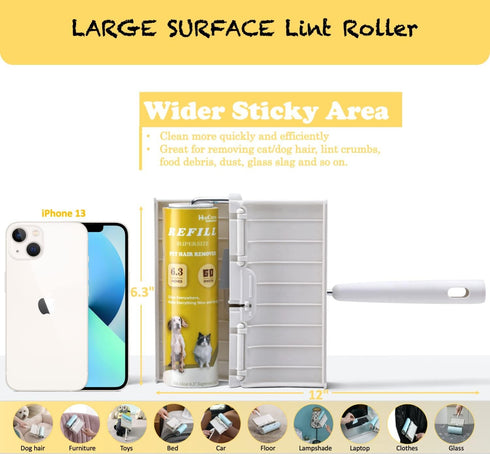 Extra Sticky Large Surface Lint Roller with Dust-Proof Cover, 240 Sheets/4 Refills, Pet Hair Remover