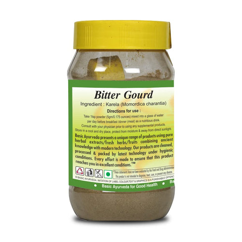 BASIC AYURVEDA Karela Powder | 7.05 Oz (200g) | Natural Bitter Gourd for Healthy Digestion | Organic Bitter Melon Fruit Extract & Plant Based Herbal Supplement