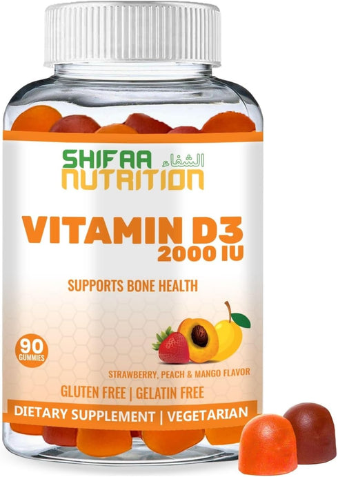 Vegetarian Vitamin D3 Gummies, 45-90 Servings, 2,000IU / 1,000IU, Non-GMO, Gluten-Free, Halal