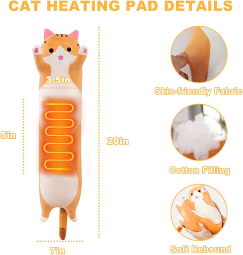 Heating Pad for Period Menstrual Cramps & Back, Neck, Shoulder Pain Relief - Portable Cute Cat Plush Heat Pad Stuffed Animal USB Powered - Funny Women Teen Girls Kids Cat Lovers Mothers Birthday Gifts