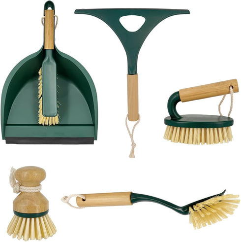 Pine-Sol Scrub Brush Cleaning Tool Set - Heavy Duty Brushes with Bamboo Handles,
