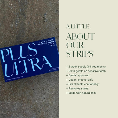 PLUS ULTRA Premium Teeth Whitening Strips, Eco-Friendly Vegan Stain Remover, Mint, 28 Strips (14-Day Treatment)